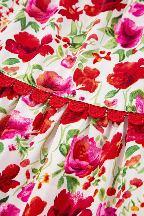 Delightful Bloom Puff Sleeve Tiered Ric Rac Mini Dress